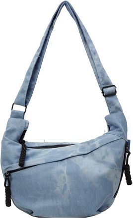 Generic Women Canvas Fashion Shoulder Bag Multi-pockets Crescent Crossbody Bag Large Capacity Daily Messenger Bag Adjustable Strap Outdoor Travel Bag (Blue)