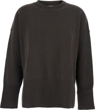 Mauro Grifoni Brown Oversize Crewneck Sweater With Ribbed Trims In Cotton Woman