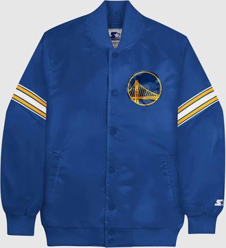 Starter Mens Golden State Warriors Satin Full Snap Jacket In Blue