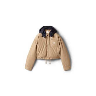 Miu Miu Technical Pong&eacute; Down Hoodie Jacket, Woman, Clay/navy, Size 38