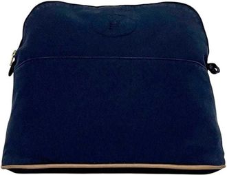 Herm&egrave;s Navy Cotton Clutch Bag Pouch (Pre-Owned)