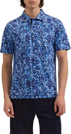 Bugatchi Hendrix Digital Floral Print Pima Cotton Polo in Classic Blue at Nordstrom, Size Xxx-Large