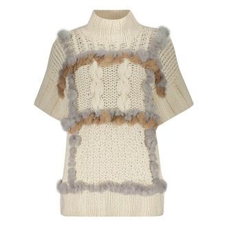 Lorena Antoniazzi Truien & Vesten, Dames, Beige, S, Rex Fur Turtleneck Sweater