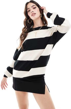 Only drop shoulder stripe sweater in black & white
