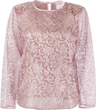 Saint Laurent 1980s lurex sheer lace blouse - women - Polyester/Polyamide/Silk - 44 - Pink