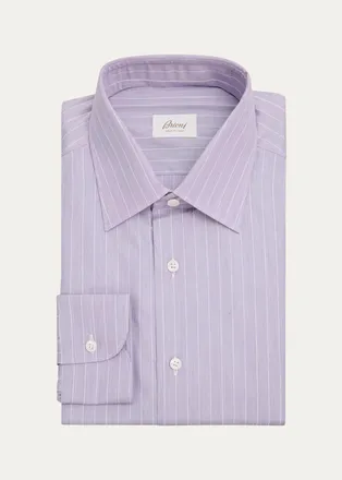 Brioni Mens Striped Cotton Dress Shirt