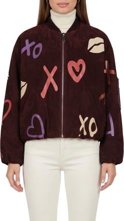 Gorski Genuine Metis Suede Bomber Zip Jacket in Burgundy/xo Multi at Nordstrom, Size Medium