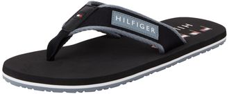 Tommy Hilfiger Mens Patch Flip Flops with Logo, Black (Black), 10