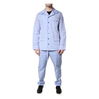 Dolce & Gabbana Lichtblauwe DG Logo Katoenen Pyjama Set - Heren - Pyjama - Blauw - M - Katoen - Nachtkleding