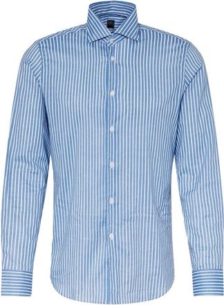 Fedeli Blauw-wit gestreept overhemd - Heren - Casual Overhemden - Blauw - M - Katoen - Overhemden