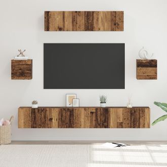 Berkfield Home TV Cabinet Set 7 pcs Old wood 80 x 30 x 30 cm Engineered wood in Brown