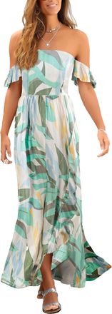Lascana Womens Ruffled Print Maxi Dress