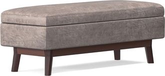Simpli Home Owen 48In Mid Century Modern Rectangle Rectangular Storage Ottoman