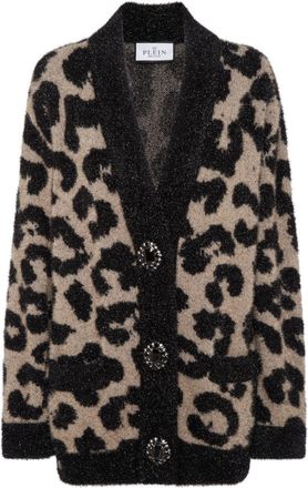 Philipp Plein leopard-print lurex cardigan - women - Nylon/Wool - S - Neutrals