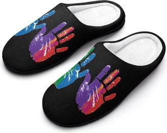 Generic Rainbow Hand Womens Slippers Warm House Slippers Indoor House Shoes with Anti-Skid Rubber Sole