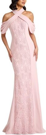 Tadashi Shoji Lace Inset Cold-Shoulder Gown in Rose Quartz at Nordstrom, Size 16