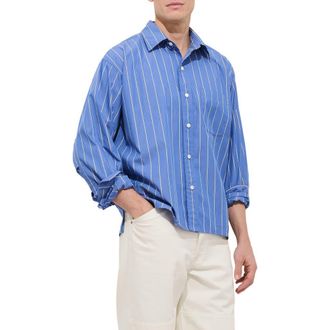 Alex Mill Franklin Loose Fit Stripe Cotton Button-Up Shirt in Blue/Navy at Nordstrom, Size Xx-Large