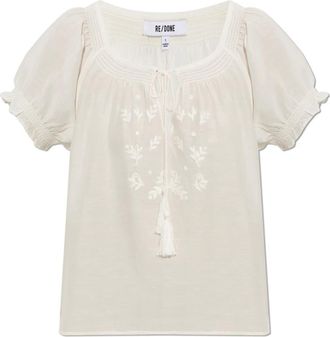 Re/Done Katie Top - Dames - Blouses - Beige - S - Katoen - Overhemden