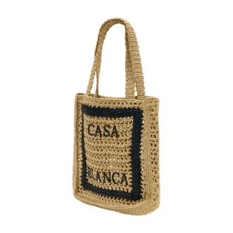 Casablanca Woven Raffia Tote Bag - Beige