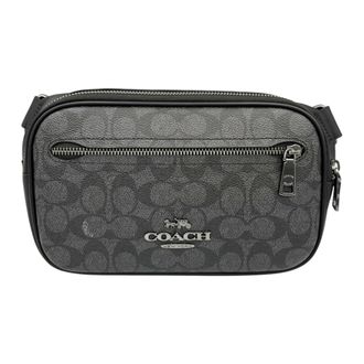 Coach Black Signature Line Leather Pouch Sling Bag (Pre-Owned)