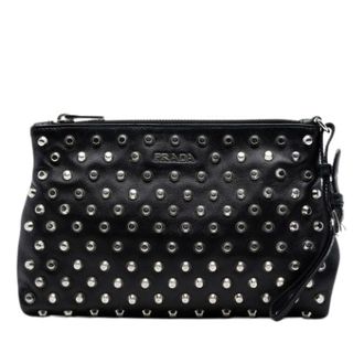 Prada Pre-owned Clutches, female, Black, Size: ONE SIZE Pre-owned Studded Leather Clutch