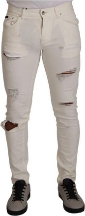Dolce & Gabbana Tattered Skinny Katoenen Denim Jeans - Heren - Skinny Jeans - Wit - S - Katoen - Jeans