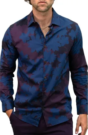 Lords of Harlech Norman Button-Up Shirt in Salerno Floral Dark Blue at Nordstrom, Size Xx-Large