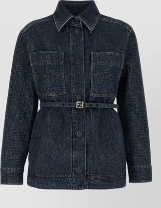 Fendi ff monogram denim jacket belted waist