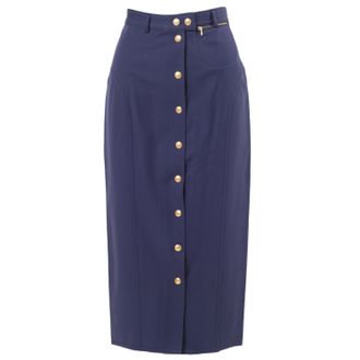 Gucci Blauwe rok van Gucci by Tom Ford met gouden knopen aan de voorkant - jaren 2000