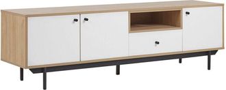 Beliani Beliani - Mueble Tv Color Madera Clara Y Blanco 163 Madera Sint&eacute;tica Con Cajones Gabinetes Estantes Gesti&oacute;n De Cables Itaca