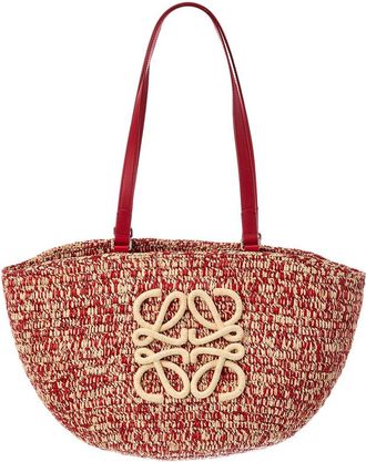 Loewe Logo Raffia & Leather Tote