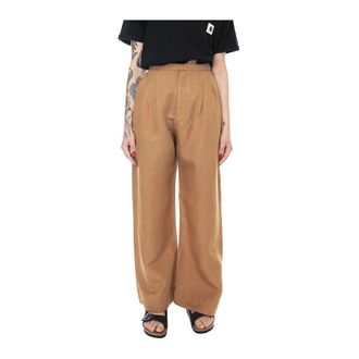 Elvine Dames, Broeken, Bruin, Maat: 2XL Linnen