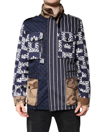 Dolce & Gabbana Mens Multicolor Cotton Logo Patchwork Coat Jacket Elastane Clothing