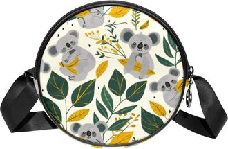 Generic Circle Crossbody Bag for Women, Koalas Leaves Small Sling Bag Daypack with Zipper Adjustable Shoulder Straps Casual Ladies Girls Round Purse