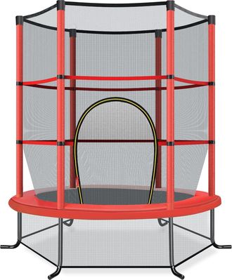 Costway Costway - Cama El&aacute;stica Para Ni&ntilde;os, Trampoli&iacute;n Con Red De Seguridad Y Almohadilla Para Muelles, Estructura En Acero Resistente (rojo)