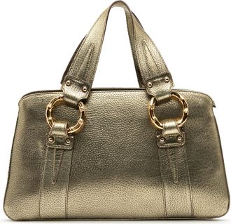 Gucci Pre-owned Womens Metallic Calfskin Metal Bamboo Handbag - Sage Green Leather - One Size