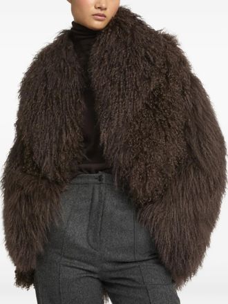 Yves Salomon lamb shearling peacoat jacket - women - Lamb Shearling/Organic Silk - 34 - Brown