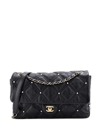 Chanel CC Flap Bag Pearl Studded Quilted Lambskin Medium shoulder bag - Black