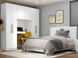 Vente-Unique Armadio a ponte 6 ante con scomparti L.200 cm Bianco - ANTERO