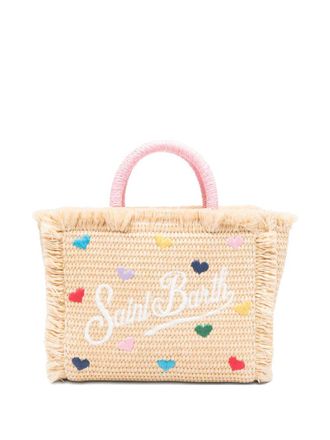 MC2 Saint Barth Woven Rectangle Tote Bag with Heart Accents