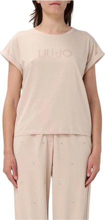 Liu Jo T-Shirts, female, Pink, Size: M Embroidered Short Sleeve Top