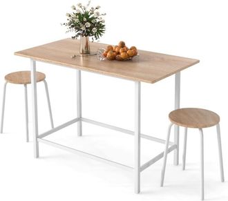 Costway 3-Piece Dining Set Kitchen Table and Chairs for 2 w/ Square Table-White