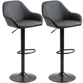 HOMCOM Adjustable Bar Stools Set of 2 - Swivel Barstool W/ Footrest Black | TJ Hughes