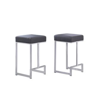 Best Master Furniture Dorrington Faux Leather Backless Counter Height Stool in Gray/Silver (Set of 2)