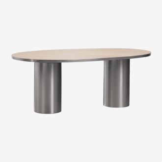Sklum Mesa De Comedor Ovalada 220x110 Cm En Piedra Natural Y Acero Inoxidable Fertrix Sklum