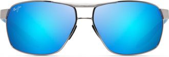 Maui Jim The Bird 62.5mm Oversize Polarized Rectangular Sunglasses in Chrome/black/blue Mirror at Nordstrom