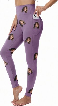 Generic Custom Face Leggings with Pockets for Women Workout Personalized Yoga Pants with Your Picture Funny Design Your Own Legging (UK, Alpha, 3XL, Regular, 