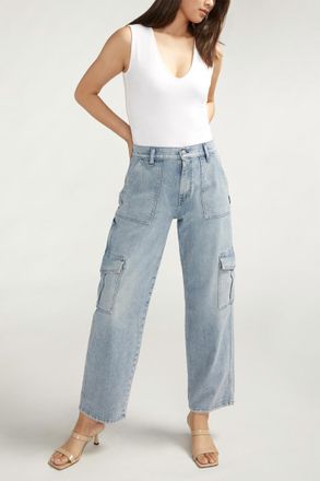 Silver Jeans Co Utility Cargo Mid Rise Straight Leg In Indigo