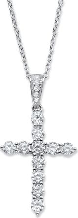 Palm Beach Jewelry 1.14 Cttw. Cubic Zirconia Sterling Silver Cross Pendant Necklace 16-18