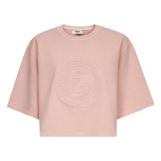 Fendi T-Shirts, female, Pink, Size: S Embossed Stamp Pink Cotton T-shirt